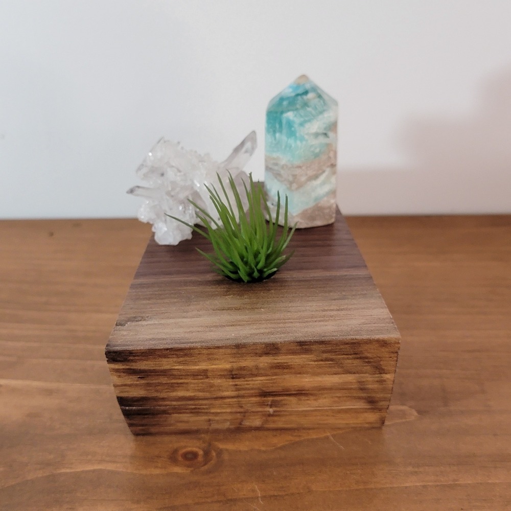 Handmade Solid Walnut Wood Air Plant Holder Minimalist Crystal Display Riser
